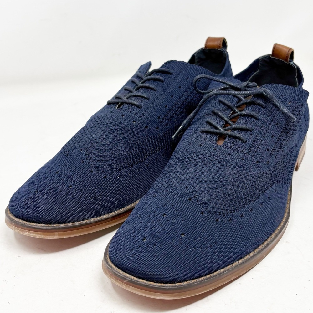 J. Moretti Black Label Mens Navy Knit Wingtip Oxford Dress Shoes Size 12